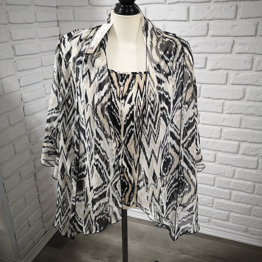 NWT Dress Barn Ladies Size 2X Black/Tan/Beige Twin Set Cami & Blouse
